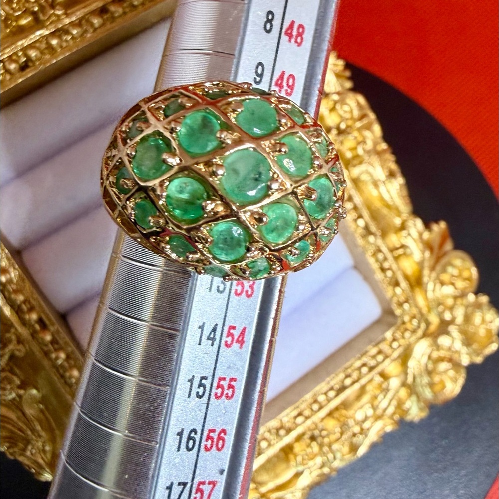 Ross-Simons Sterling silver Dome Ring with emerald Green Stones - Picture 7 of 10